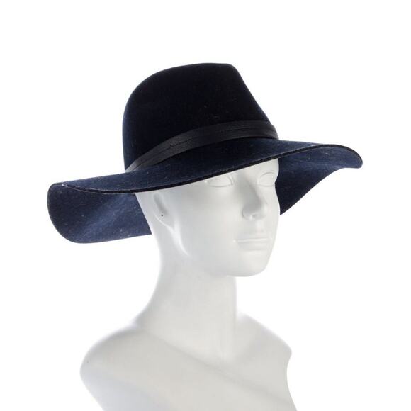 Rag Bone Hat Navy Blue Wool hat leather Small Fedora - Picture 2 of 4